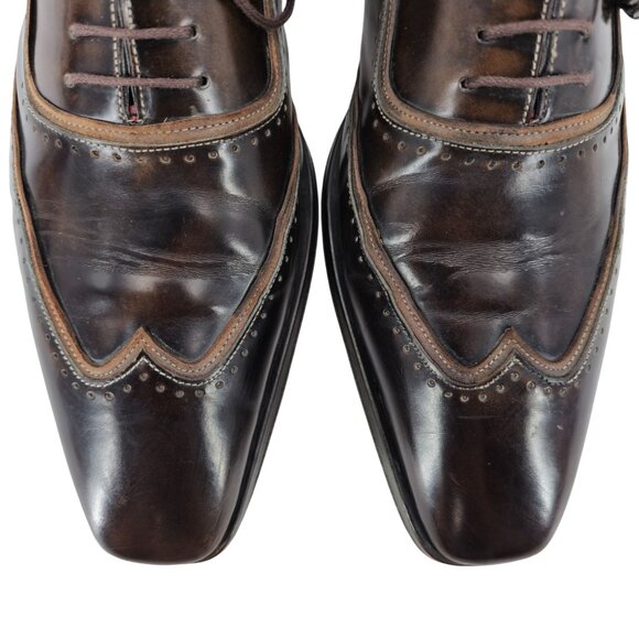 Mezlan Custom Mens 11.5 Brown Polished Leather Wingtip Oxfords Dress Shoes Spain - Picture 14 of 15